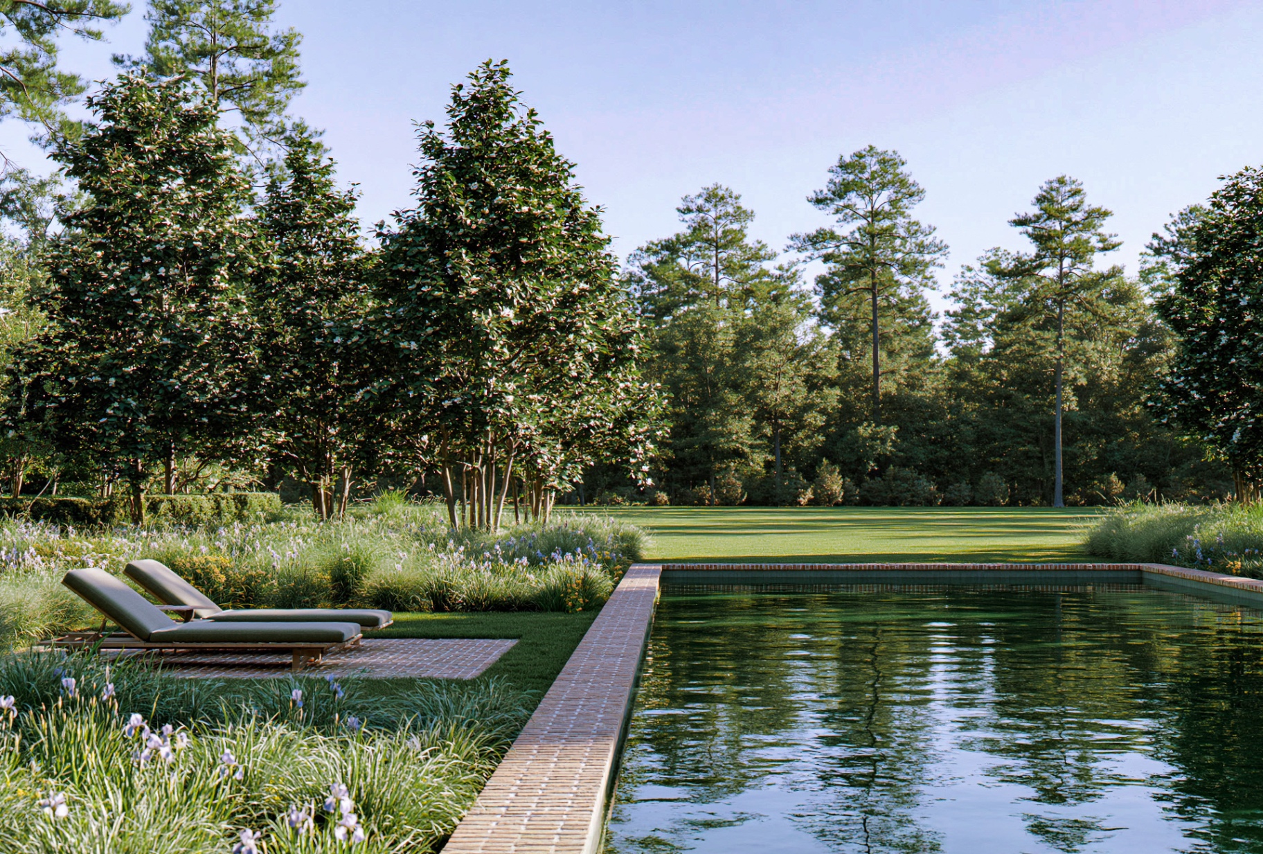 Miller House, Baton Rouge — reflecting pool running along the garden