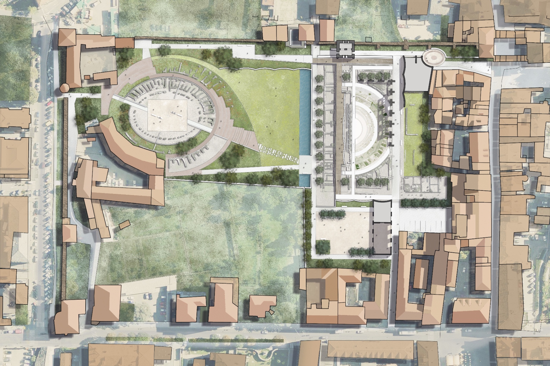 Roman Ruins, Aosta, Italy — quiet path threading between excavated ruins