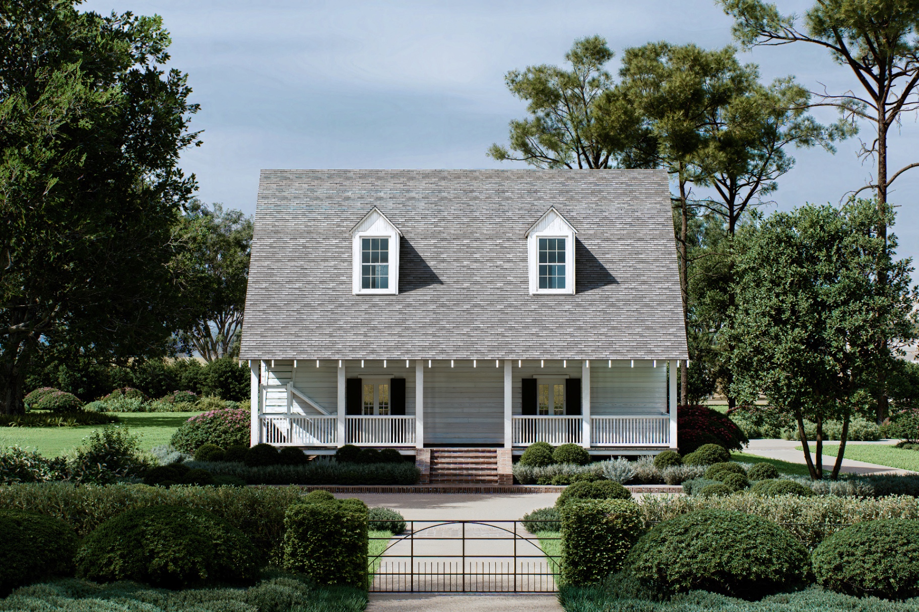 Miller House, Baton Rouge — pergola and outdoor kitchen off the residence